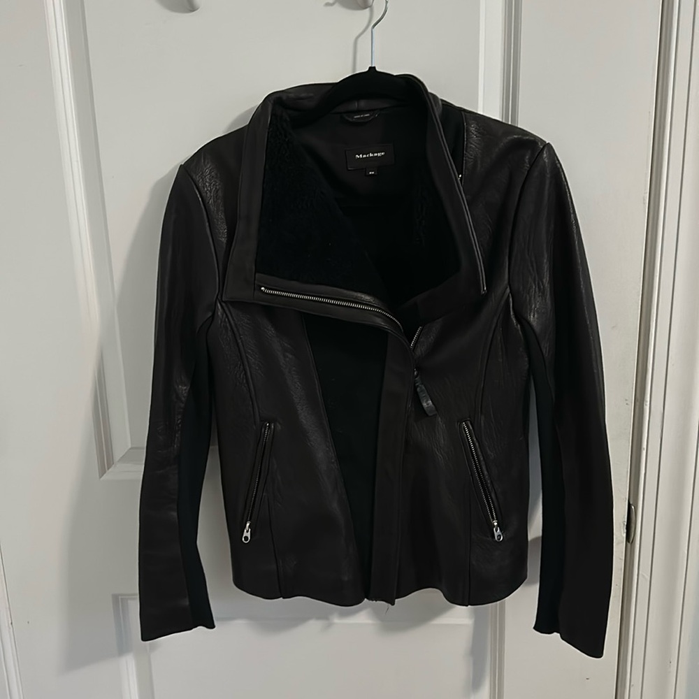 Black Leather Mackage jacket with suede panels and  soft collar- Size M